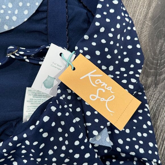 Kona Sol Navy Blue Polka Dot One-Piece Swimsuit, Size Medium (8-10) - Picture 5 of 9